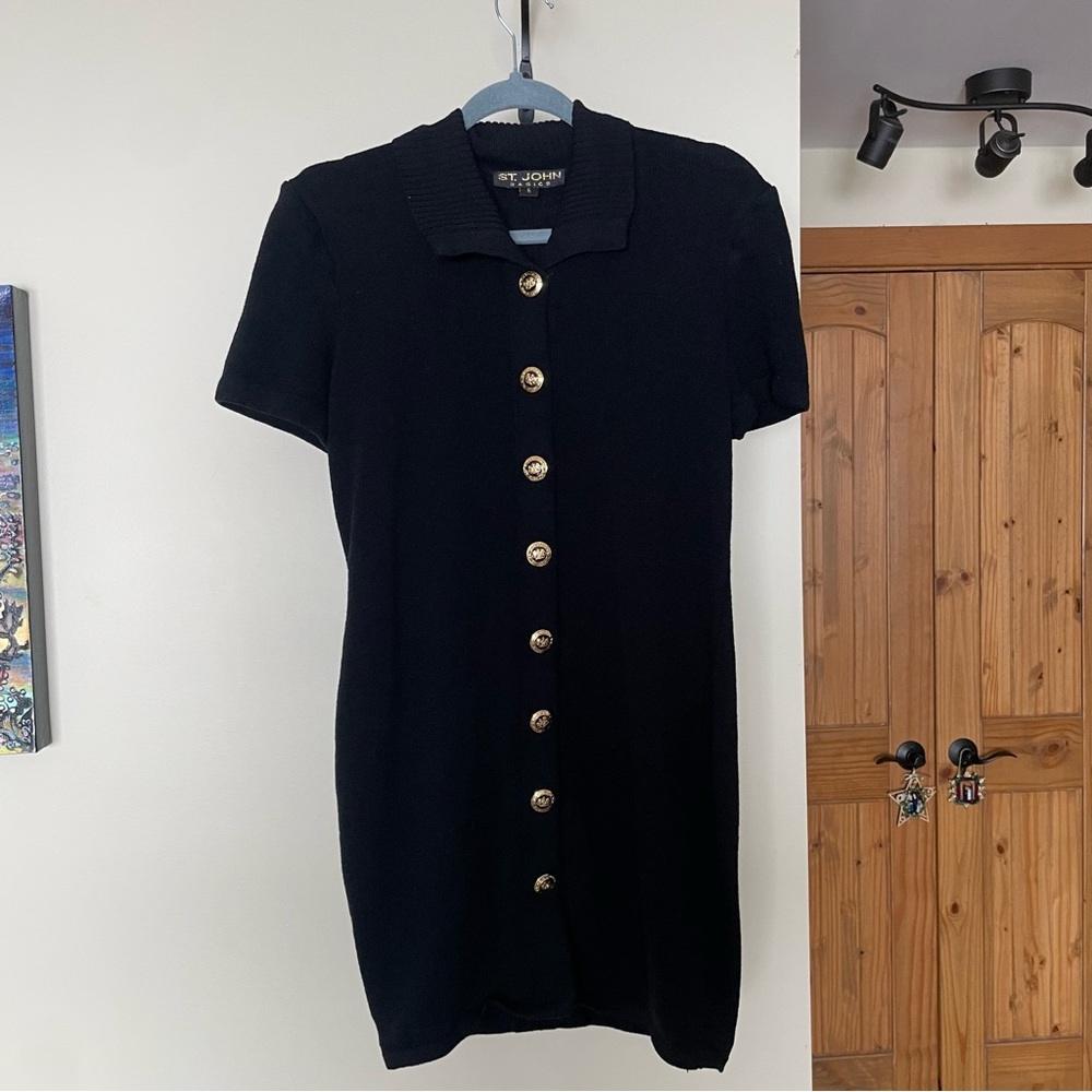 St. John Black Wool Knit Collared Button Down Min… - image 2